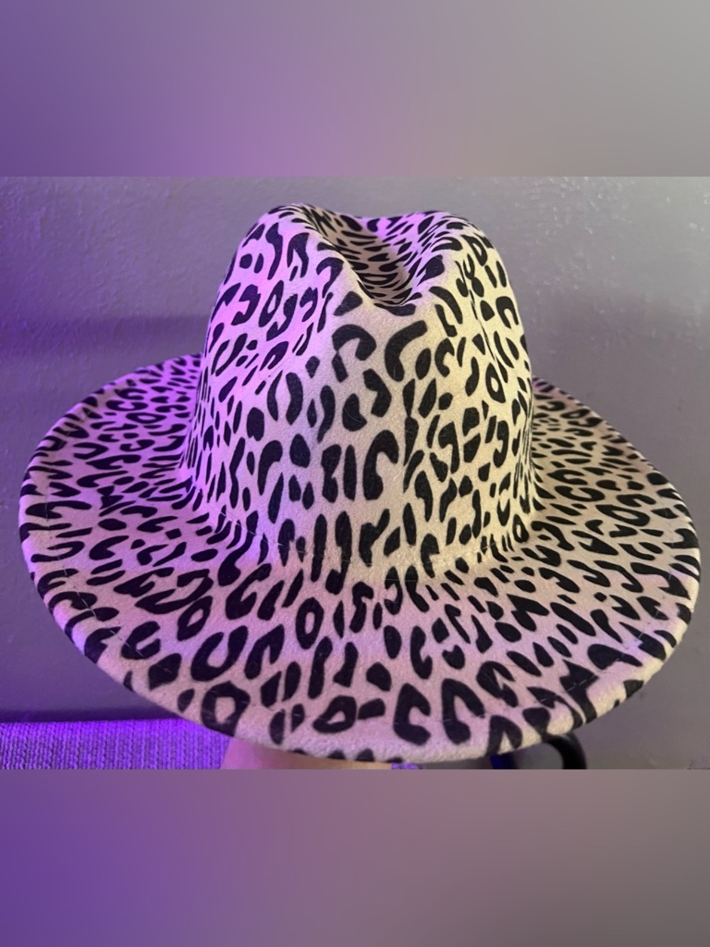 Leopard Print Wide Brim Fedora - Black on Cream